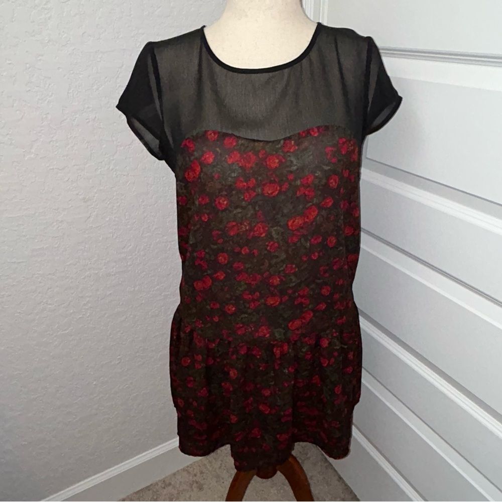 Ralph Lauren Denim & Supply Floral Print Sheer Mesh Yoke Ruffle Dress